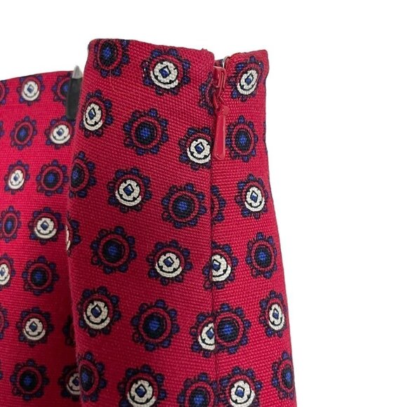 Talbots Career Work A-Line Skirt Size 14 Red Blue Geometric White Lined - Picture 4 of 7